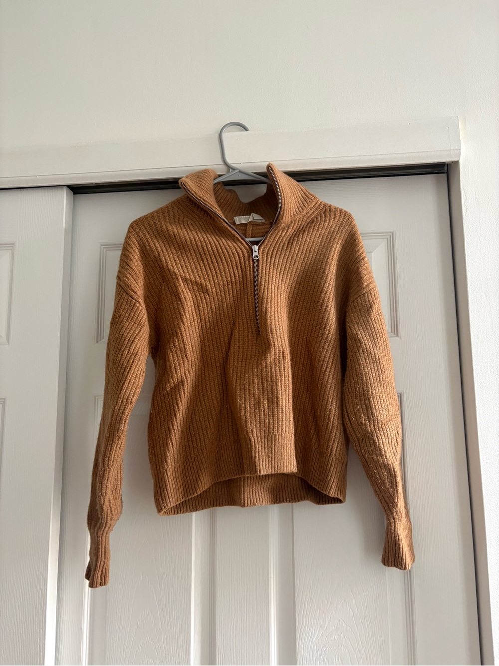 Everlane Ribbed Half-Zip Turtleneck Sweater - Camel 100% Wool